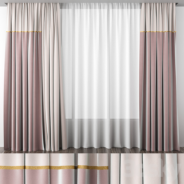 Dusty rose curtains 3DS Max - thumbnail 1