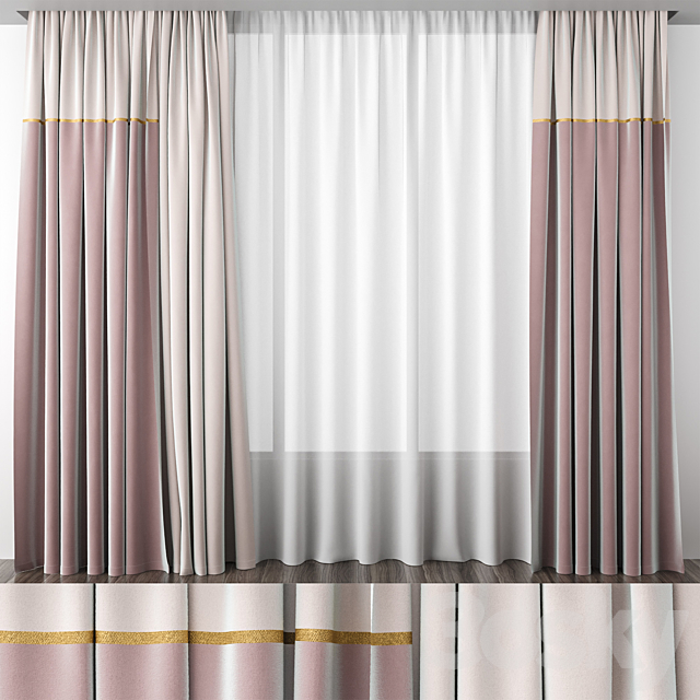 Dusty rose curtains 3DSMax File - thumbnail 1