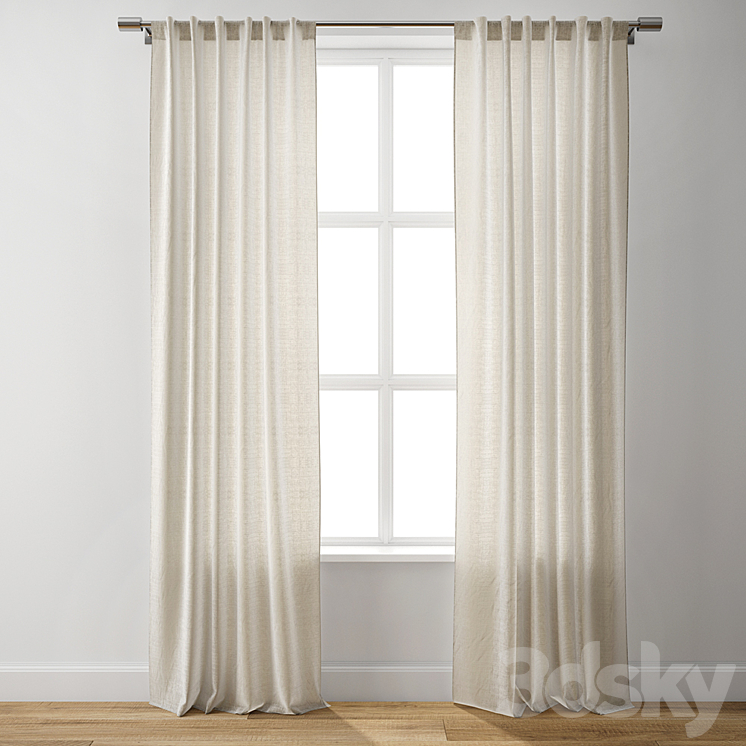 European Flax Linen Curtain – West Elm 3DS Max - thumbnail 1