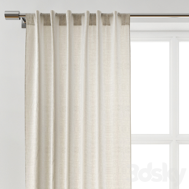 European Flax Linen Curtain – West Elm 3DS Max - thumbnail 2