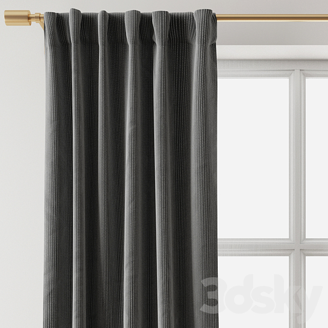 European Flax Linen Graduated Stripe Curtain-West Elm 3DS Max Model - thumbnail 2