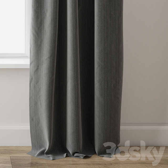 European Flax Linen Graduated Stripe Curtain-West Elm 3DS Max Model - thumbnail 3