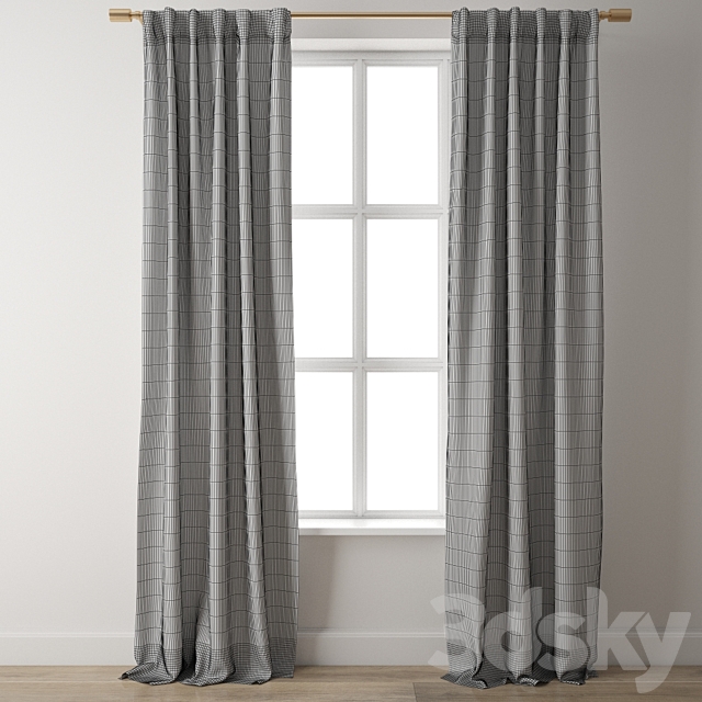 European Flax Linen Graduated Stripe Curtain-West Elm 3DS Max Model - thumbnail 4