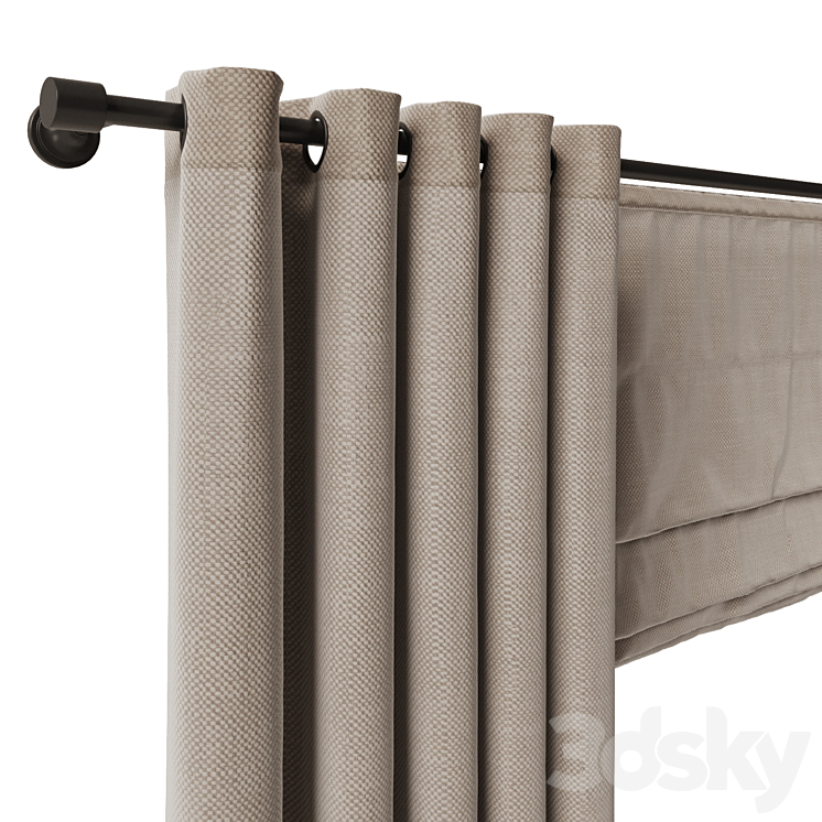 Eyelet curtain with roman shade 3DS Max Model - thumbnail 2