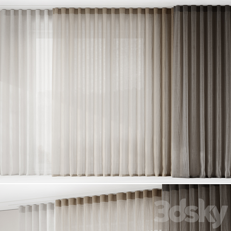 Fine linen curtains on the ceiling cornice 3DS Max Model - thumbnail 1