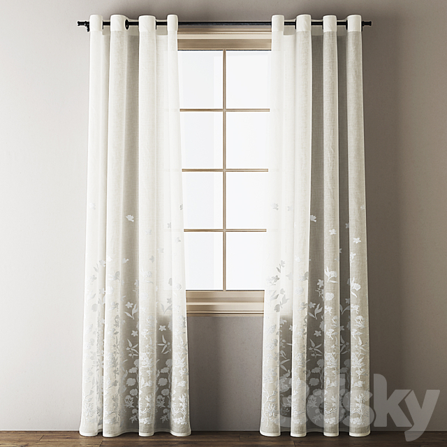 Floral Embroidered Linen Eyelet Curtains 3DS Max Model - thumbnail 2