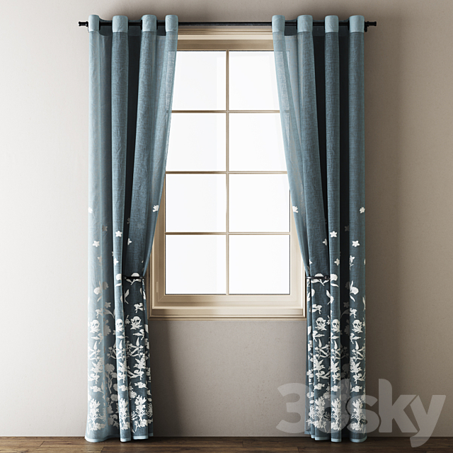 Floral Embroidered Linen Eyelet Curtains 3DS Max Model - thumbnail 3