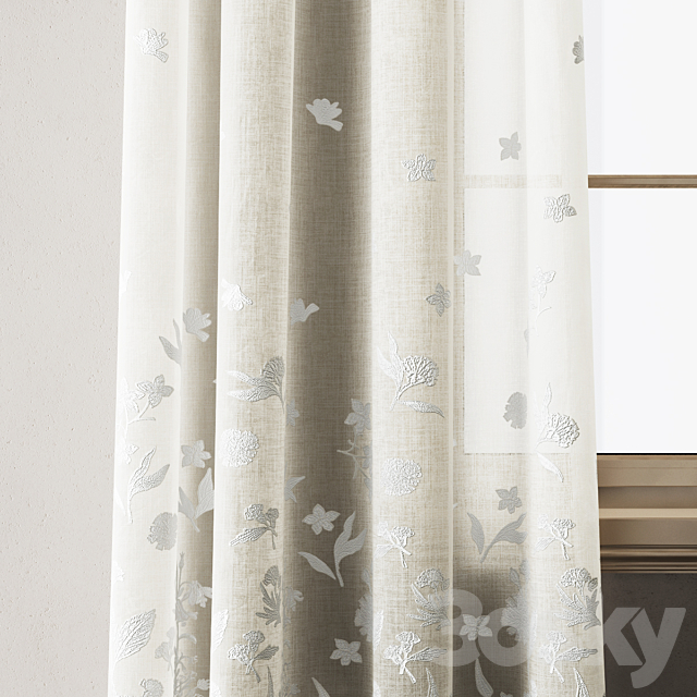 Floral Embroidered Linen Eyelet Curtains 3DS Max Model - thumbnail 4