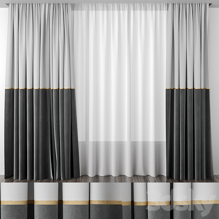 Gray curtains 50\/50 3DS Max - thumbnail 1