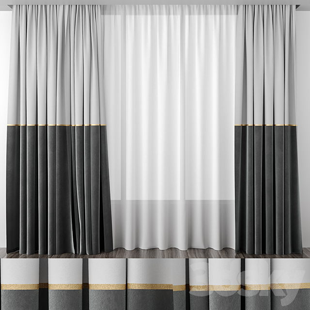 Gray curtains 50_50 3DSMax File - thumbnail 1