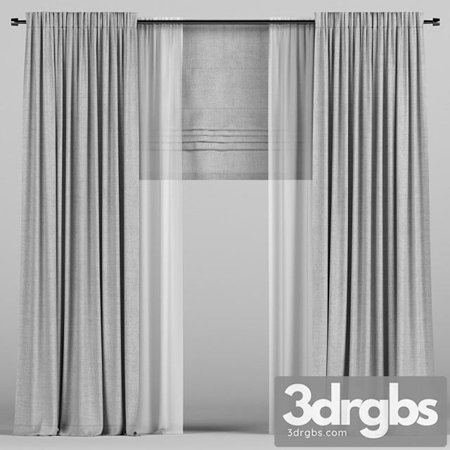 Gray curtains with tulle and a roman curtain. 3dsmax Download - thumbnail 1