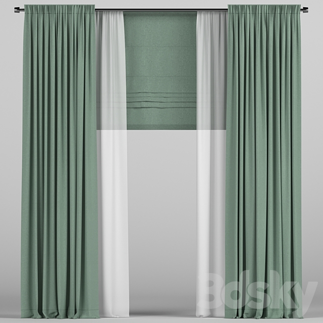 Green curtains with roman. 3ds Max - thumbnail 1