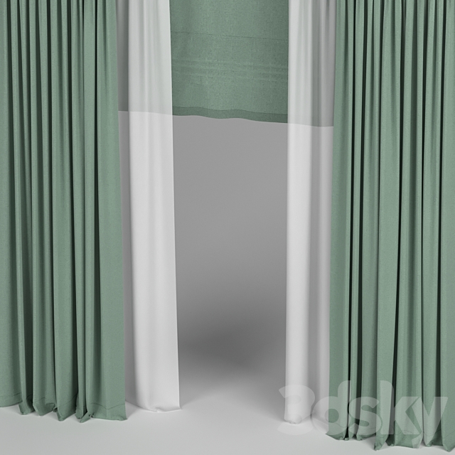 Green curtains with roman. 3ds Max - thumbnail 2