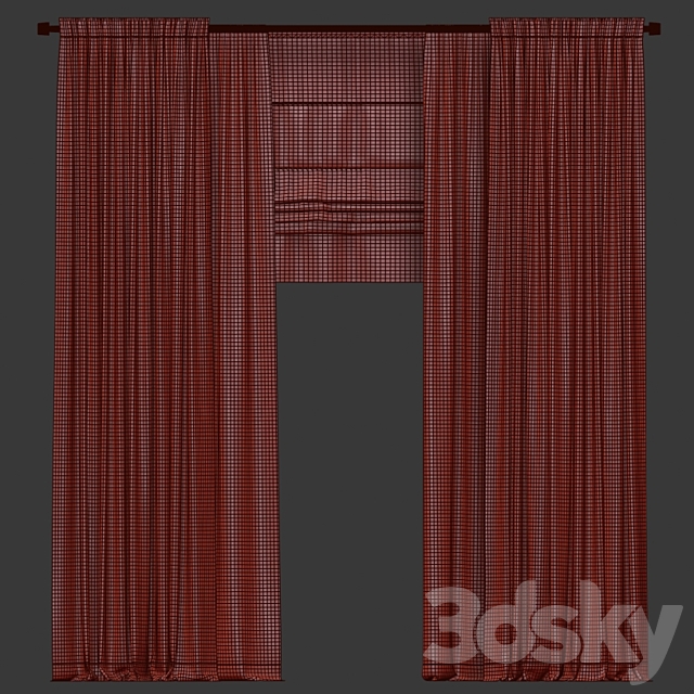 Green curtains with roman. 3ds Max - thumbnail 3