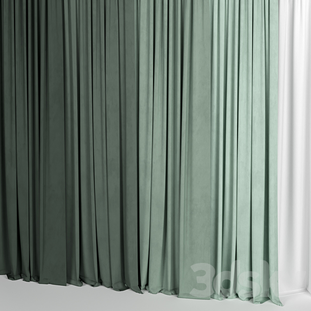 Green curtains with tulle 3DS Max Model - thumbnail 2