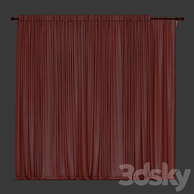 Green curtains with tulle 3DS Max Model - thumbnail 3