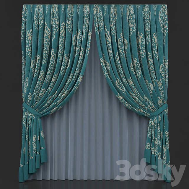 Green curtains with tulle 3dsMax Model - thumbnail 2