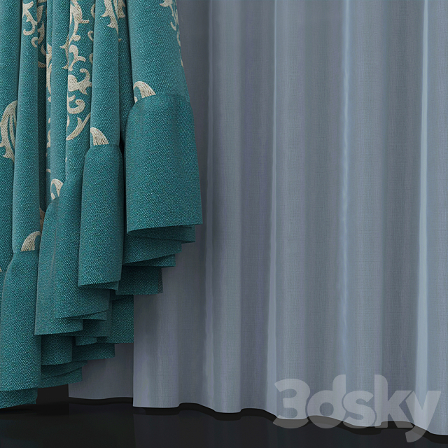 Green curtains with tulle 3dsMax Model - thumbnail 3