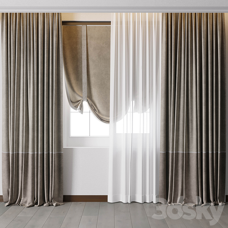 Hadi Curtain With Roman Blind 68 3DS Max Model - thumbnail 1