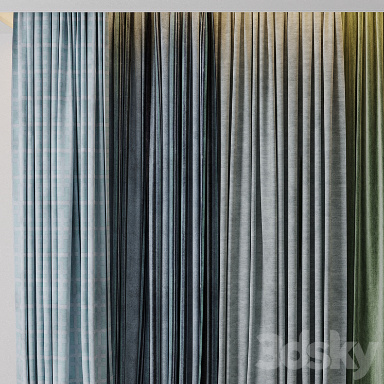 Hadi Curtains 40 – collection of green and blue curtains with patterns 3DS Max Model - thumbnail 2