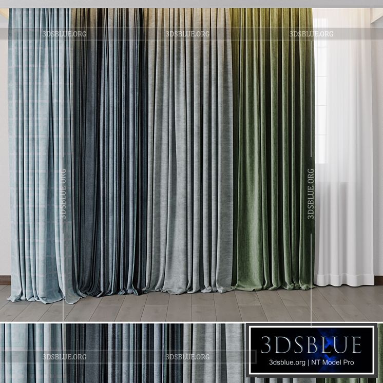 Hadi Curtains 40 – collection of green and blue curtains with patterns 3DS Max - thumbnail 3