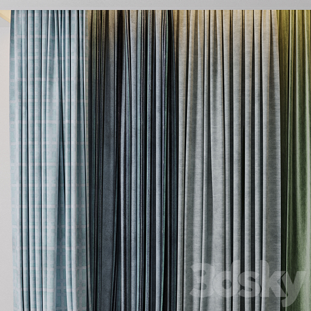 Hadi Curtains 40 – collection of green and blue curtains with patterns 3DS Max Model - thumbnail 2