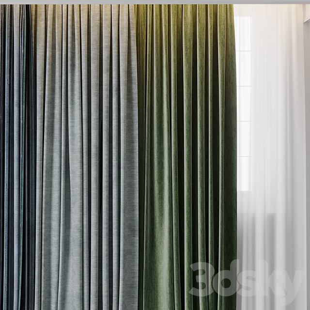 Hadi Curtains 40 – collection of green and blue curtains with patterns 3DS Max Model - thumbnail 3