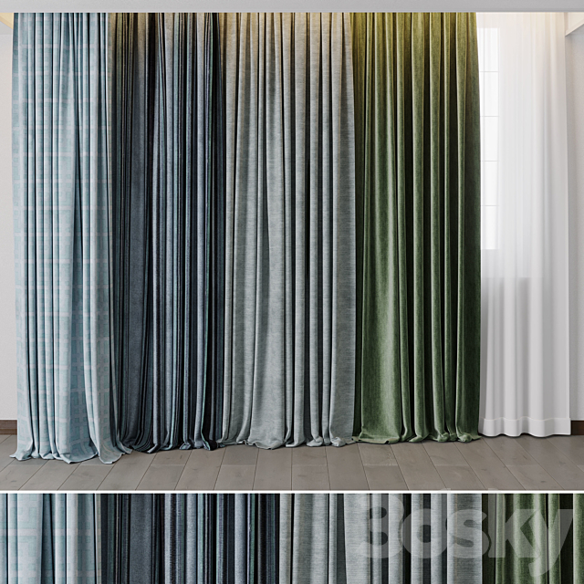 Hadi Curtains 40 – collection of green and blue curtains with patterns 3dsMax Model - thumbnail 1