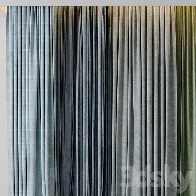 Hadi Curtains 40 – collection of green and blue curtains with patterns 3dsMax Model - thumbnail 2