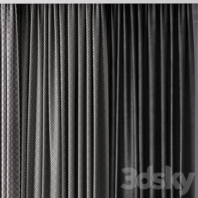 Hadi gray & gold Curtains 34 Soft curtains and linen and silk fabric 3DS Max Model - thumbnail 3