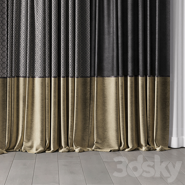 Hadi gray & gold Curtains 34 Soft curtains and linen and silk fabric 3DS Max Model - thumbnail 4