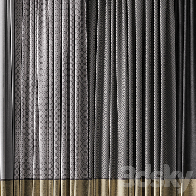 Hadi gray & gold Curtains 34 Soft curtains and linen and silk fabric 3DS Max Model - thumbnail 5