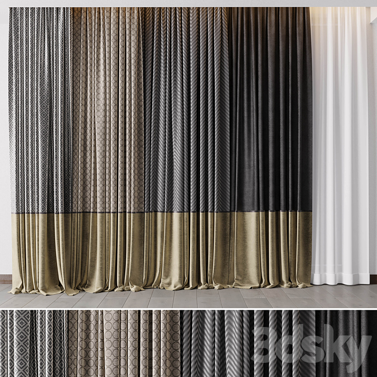 Hadi Gray & Gold Curtains 55 Soft Curtains and Linen Silk Fabric 3DS Max Model - thumbnail 1