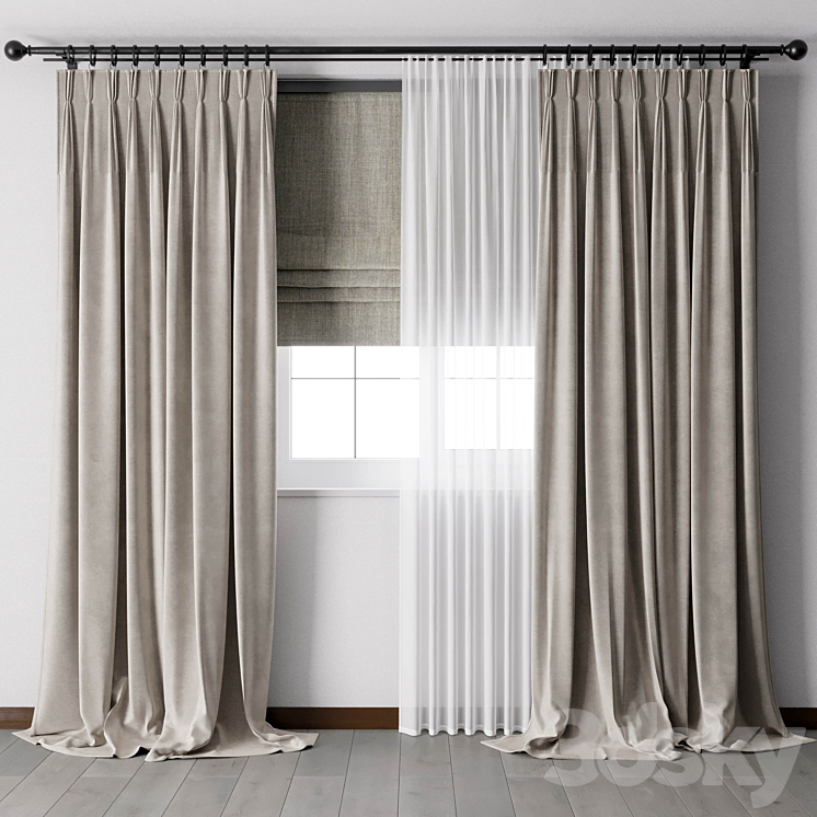 Hadi pleats curtains – Triple pleat heading 01 3DS Max Model - thumbnail 1