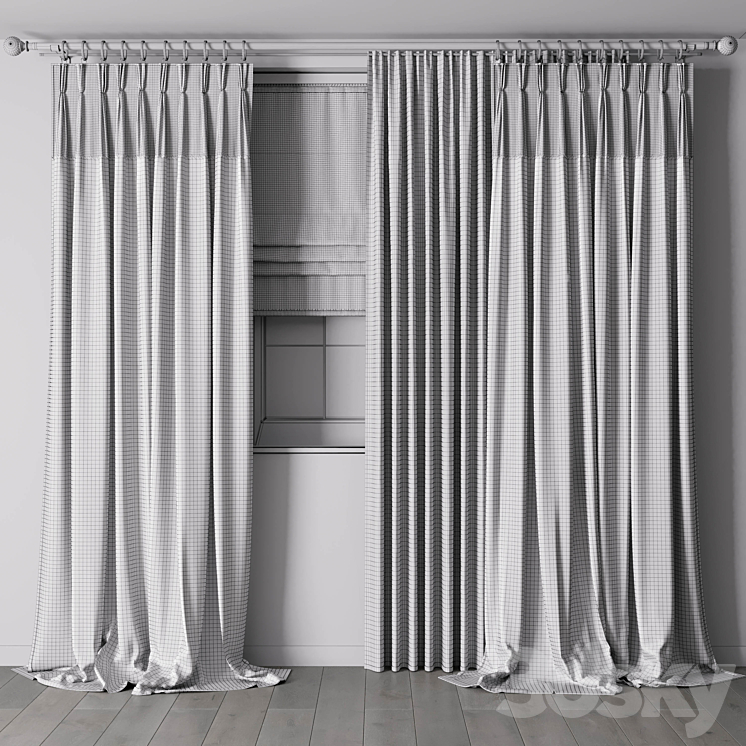 Hadi pleats curtains – Triple pleat heading 01 3DS Max Model - thumbnail 2