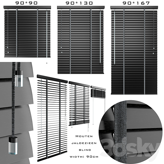 Houten jaloezieen blind 90cm 3DS Max Model - thumbnail 1