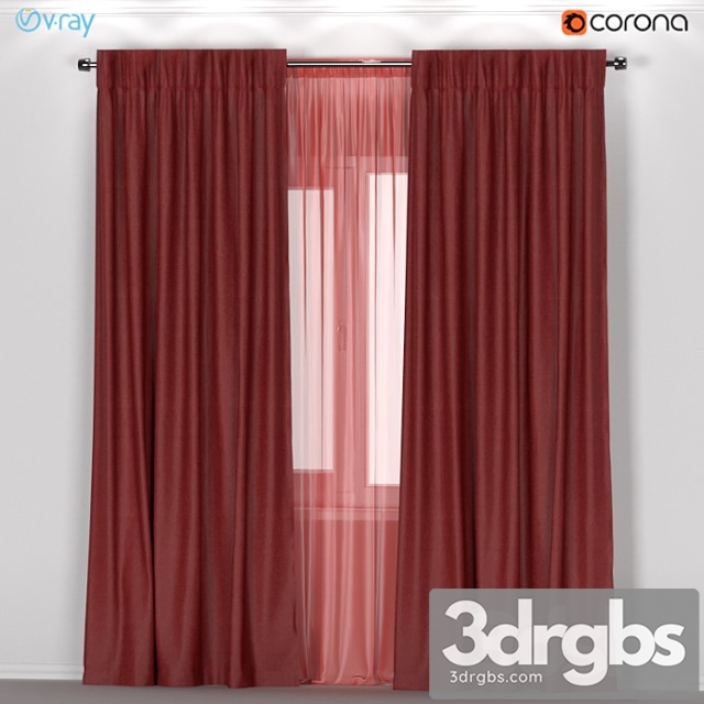 Ikea annacaise – brown-red thick curtains made of polyester + tulle. 3dsmax Download - thumbnail 1