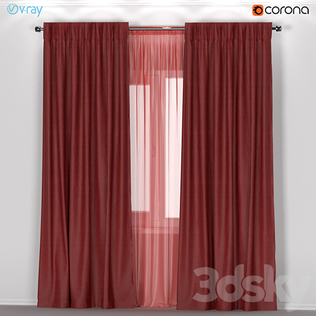 IKEA ANNACAISE – brown-red thick curtains made of polyester + tulle. 3DSMax File - thumbnail 1