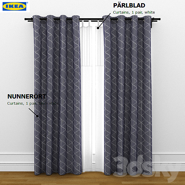 ikea curtain nunnerort and parlblad 3ds Max - thumbnail 1