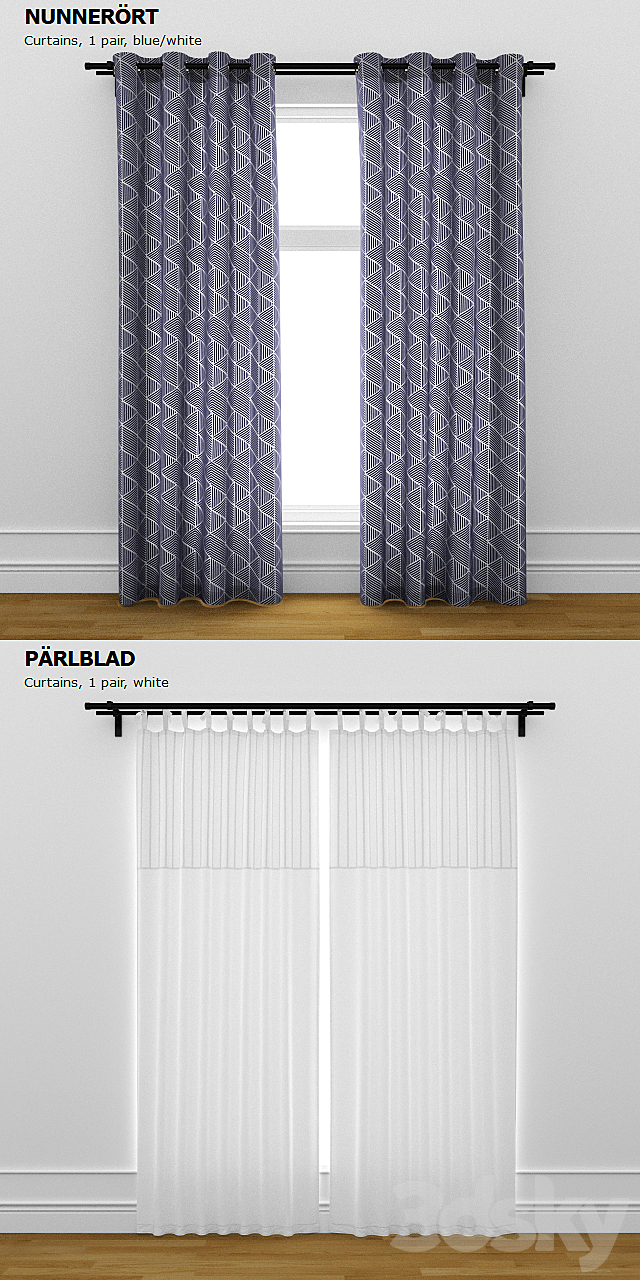 ikea curtain nunnerort and parlblad 3ds Max - thumbnail 2