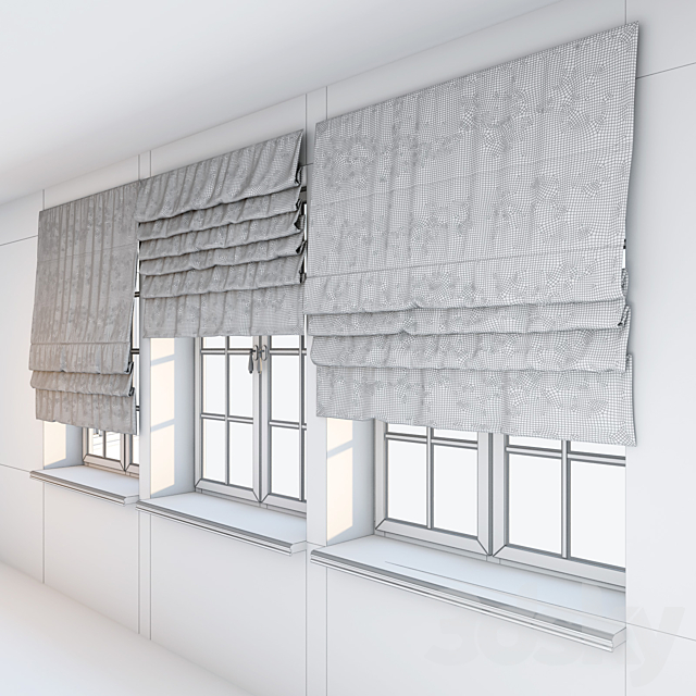 Light beige Roman curtains with a dark brown edge along the edge with a window. 3DSMax File - thumbnail 2