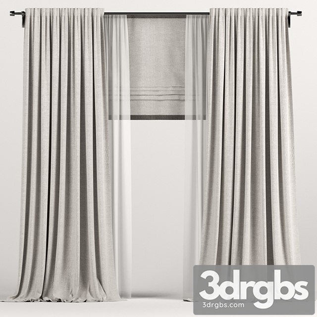 Light brown curtains with roman and tulle. 3dsmax Download - thumbnail 1