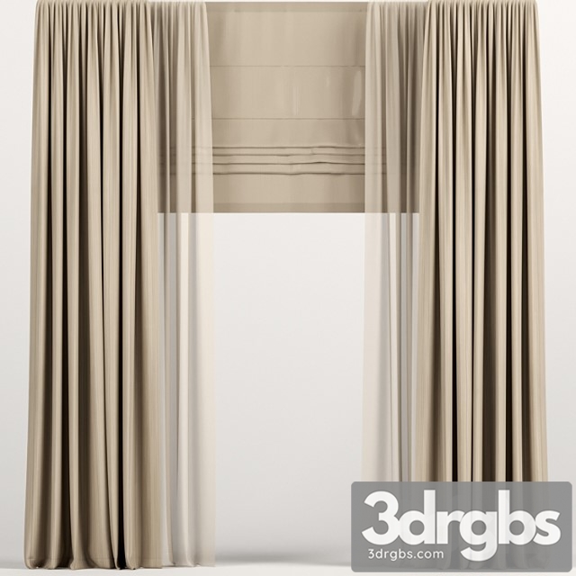 Light brown curtains with roman and tulle._2 3dsmax Download - thumbnail 1