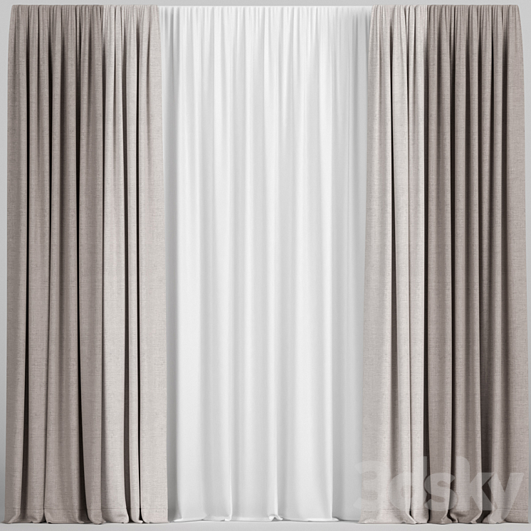 Light brown curtains with tulle. 3DS Max - thumbnail 1