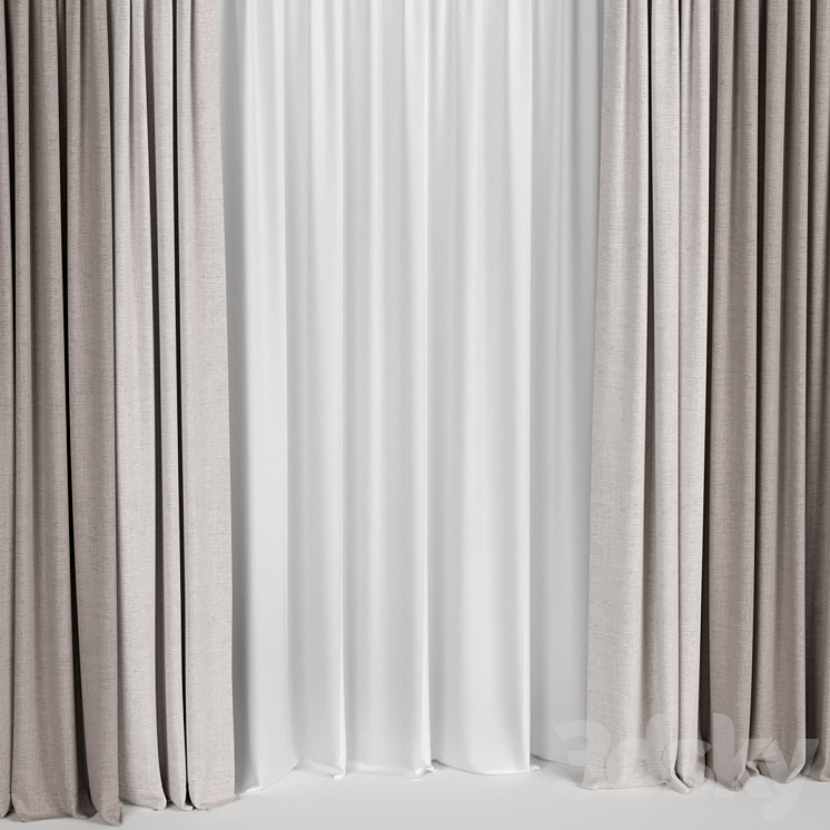 Light brown curtains with tulle. 3DS Max - thumbnail 2