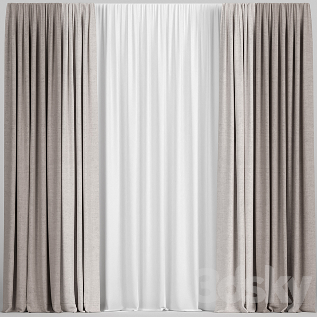 Light brown curtains with tulle. 3DSMax File - thumbnail 1