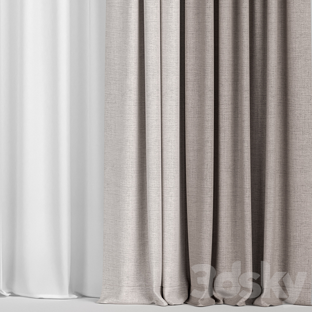 Light brown curtains with tulle. 3DSMax File - thumbnail 3