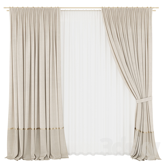 Light herringbone curtains 3ds Max - thumbnail 1