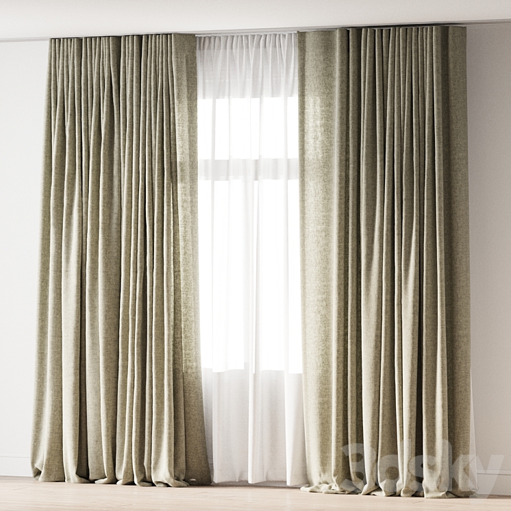 linen curtains 3DS Max Model - thumbnail 2