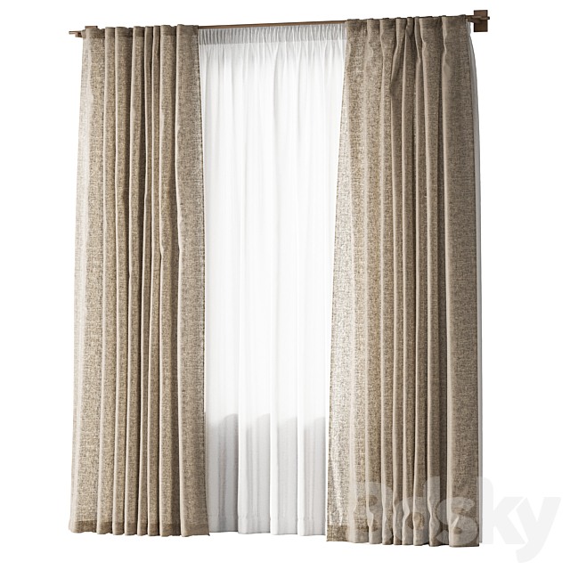 linen curtains 6 3DS Max Model - thumbnail 2